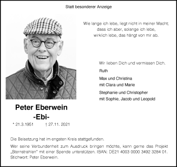 Anzeige von Peter Eberwein 