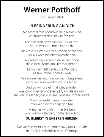 Anzeige von Werner Potthoff 
