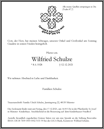 Anzeige von Wilfried Schulze 