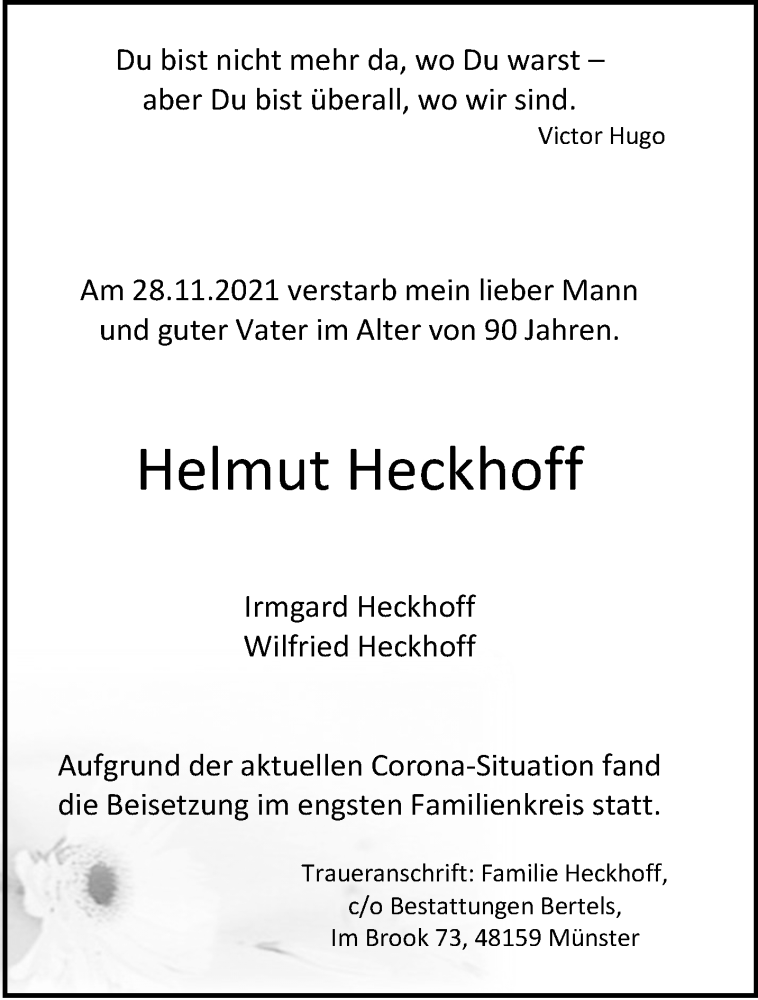  Traueranzeige für Helmut Heckhoff vom 04.12.2021 aus 