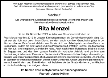 Anzeige von Rita Menzel 