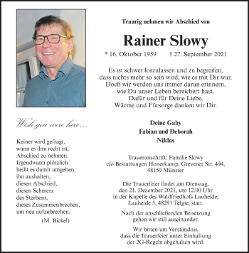 Anzeige von Rainer Slowy 