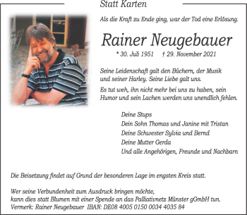 Anzeige von Rainer Neugebauer 