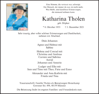Anzeige von Katharina Tholen 