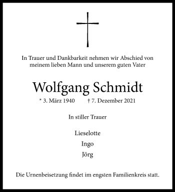 Anzeige von Wolfgang Schmidt 