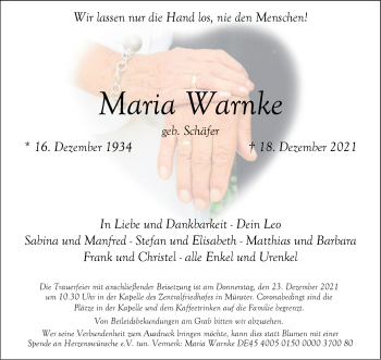 Anzeige von Maria Warnke 