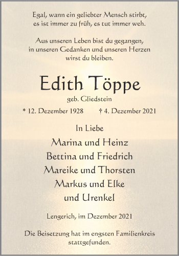 Anzeige von Edith Töppe 
