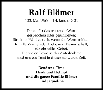 Anzeige von Ralf Blömer 