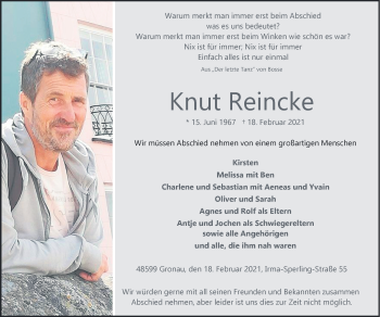 Anzeige von Knut Reincke 