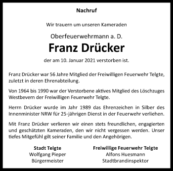 Anzeige von Franz Drücker 