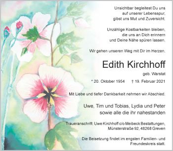 Anzeige von Edith Kirchhoff 