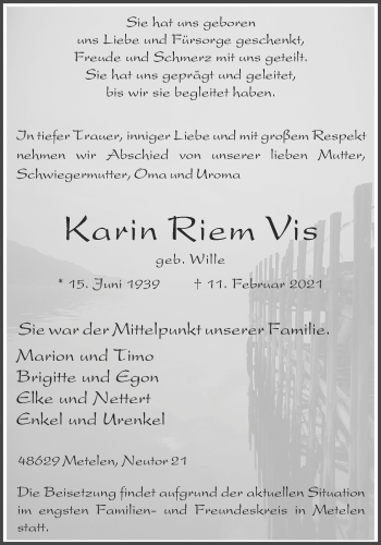 Anzeige von Karin Riem Vis 
