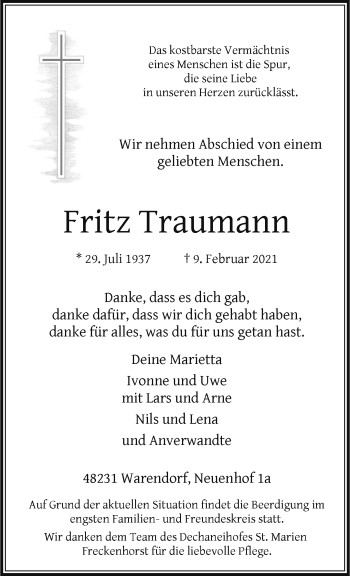 Anzeige von Fritz Traumann 