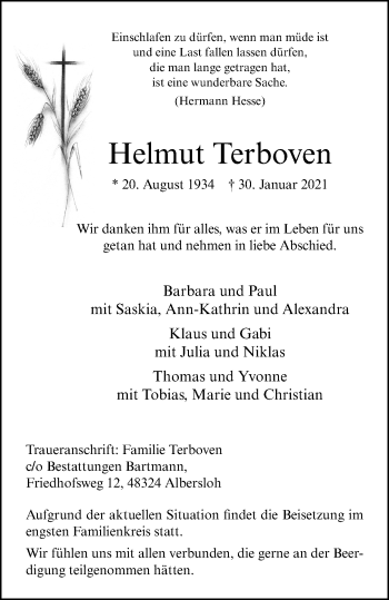 Anzeige von Helmut Terboven 