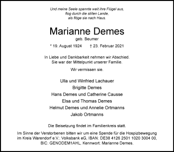 Anzeige von Marianne Demes 