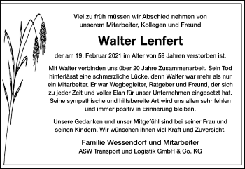 Anzeige von Walter Lenfert 