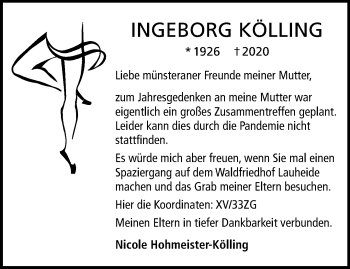 Anzeige von INGEBORG KÖLLING 