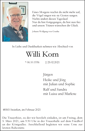Anzeige von Willi Korn 