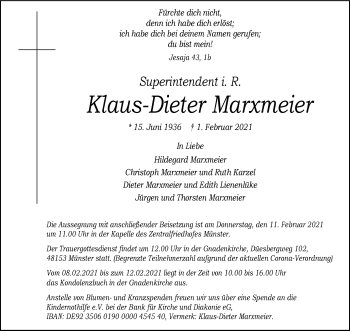 Anzeige von Klaus-Dieter Marxmeier 