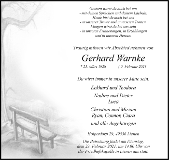 Anzeige von Gerhard Warnke 
