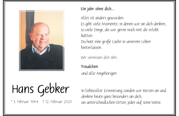 Anzeige von Hans Gebker 