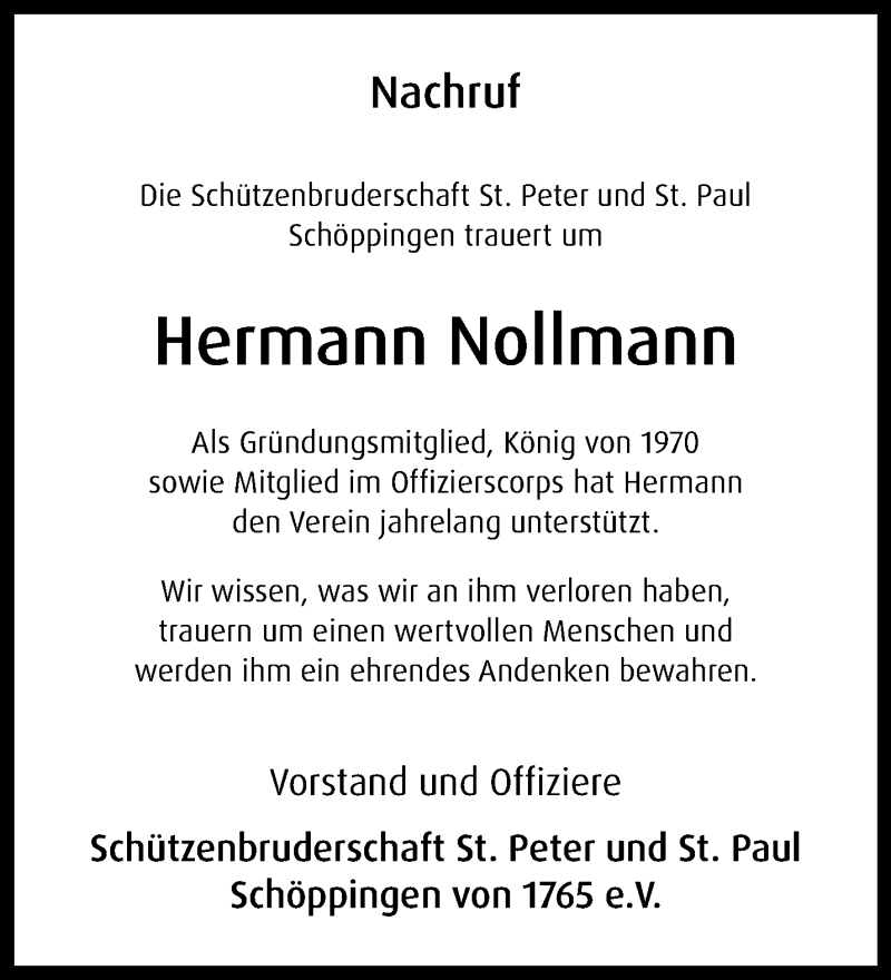  Traueranzeige für Hermann Nollmann vom 19.02.2021 aus 
