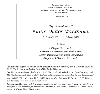 Anzeige von Klaus-Dieter Marxmeier 