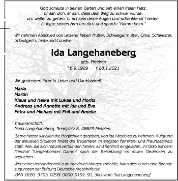 Anzeige von Ida Langehaneberg 