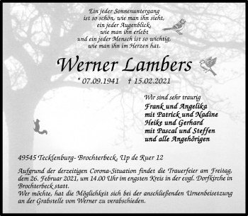Anzeige von Werner Lambers 