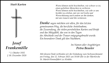 Anzeige von Josef Frankemölle 