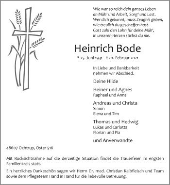 Anzeige von Heinrich Bode 