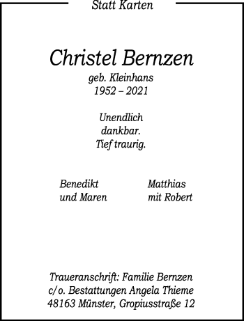 Anzeige von Christel Bernzen 