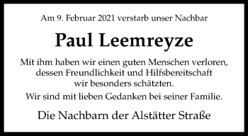 Anzeige von Paul Leemreyze 