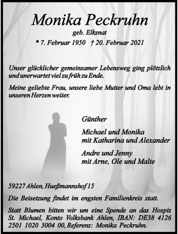 Anzeige von Monika Peckruhn 