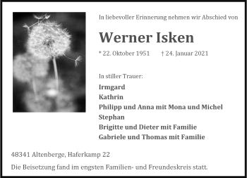 Anzeige von Werner Isken von Westfälische Nachrichten