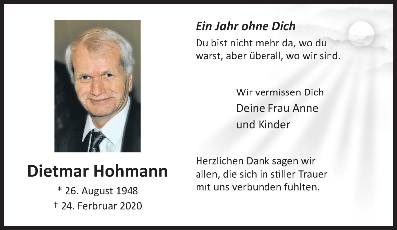  Traueranzeige für Dietmar Hohmann vom 27.02.2021 aus 