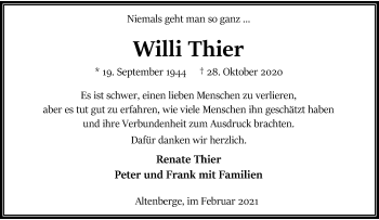 Anzeige von Willi Thier 