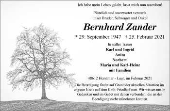 Anzeige von Bernhard Zander 