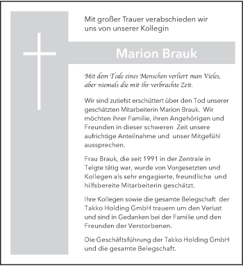 Anzeige von Marion Brauk 