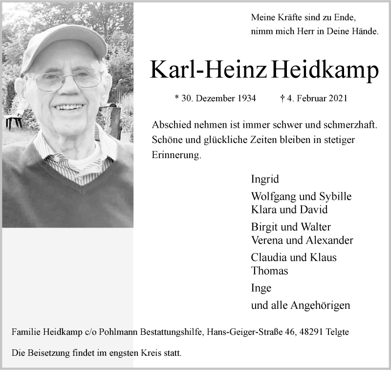  Traueranzeige für Karl-Heinz Heidkamp vom 10.02.2021 aus 