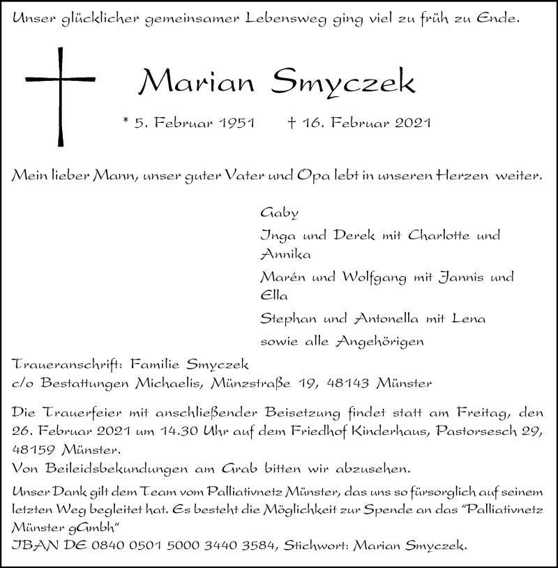  Traueranzeige für Marian Smyczek vom 20.02.2021 aus 