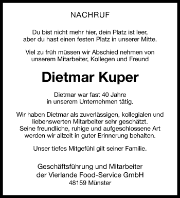 Anzeige von Dietmar Kuper 