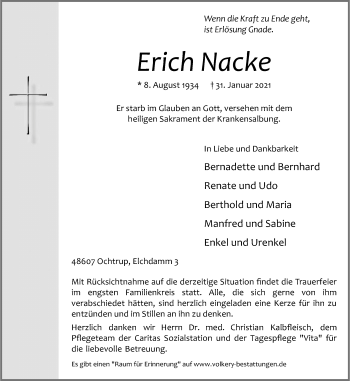Anzeige von Nacke Erich 