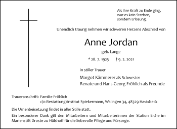 Anzeige von Anne Jordan 