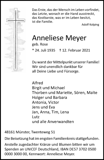 Anzeige von Anneliese Meyer 