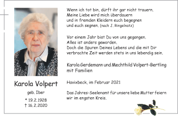 Anzeige von Karola Volpert 