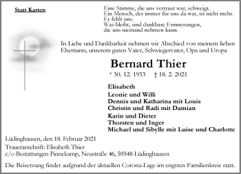 Anzeige von Bernard Thier 