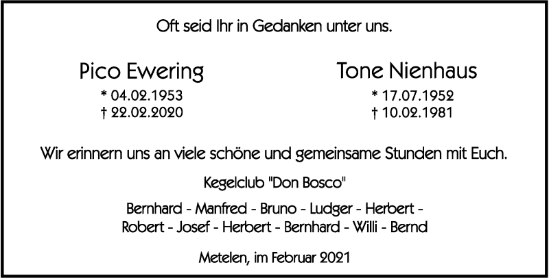  Traueranzeige für Hermann Ewering vom 19.02.2021 aus 