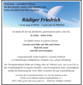 Anzeige von Rüdiger Friedrich 