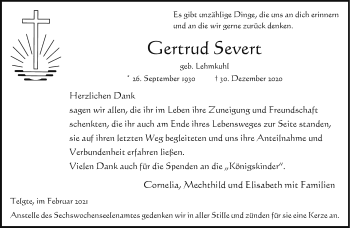 Anzeige von Gertrud Severt 